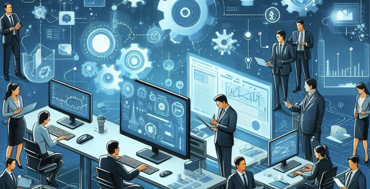 stratégie d'engagement des employés logiciel d'innovation Équipe travaillant sur ordinateur avec des données graphiques.