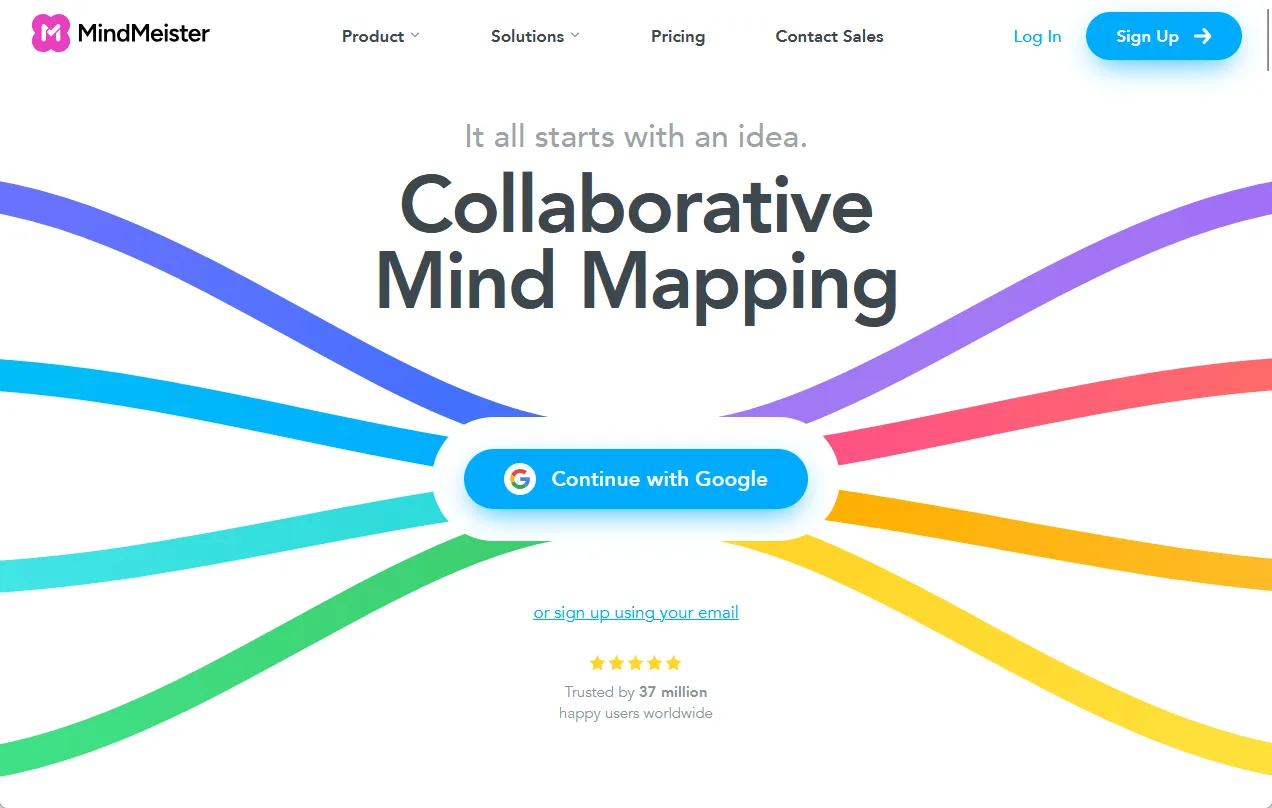 Screenshot van de startpagina van de dienst voor collaboratief mindmappen.