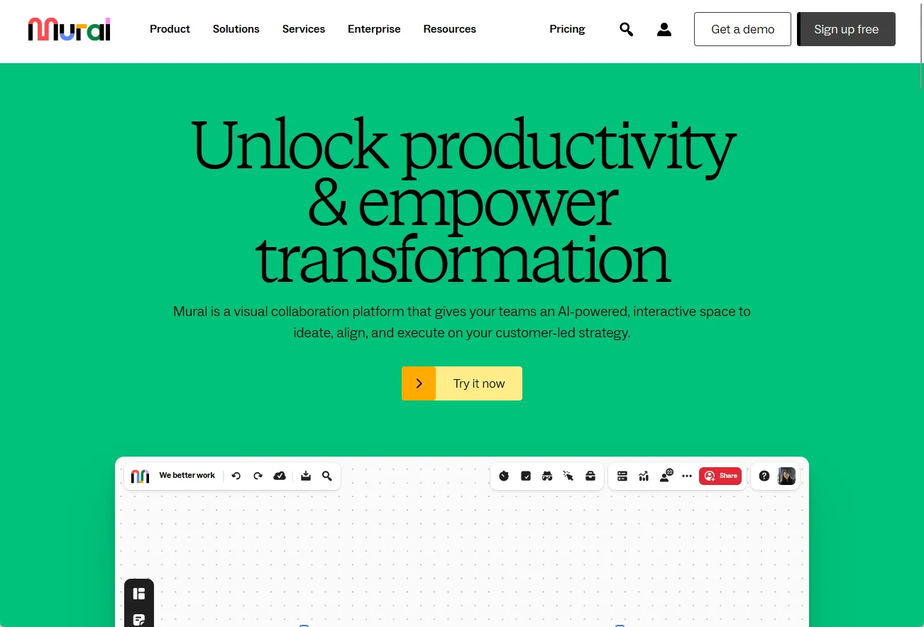 Muurhomepage die productiviteit en transformatie bevordert.