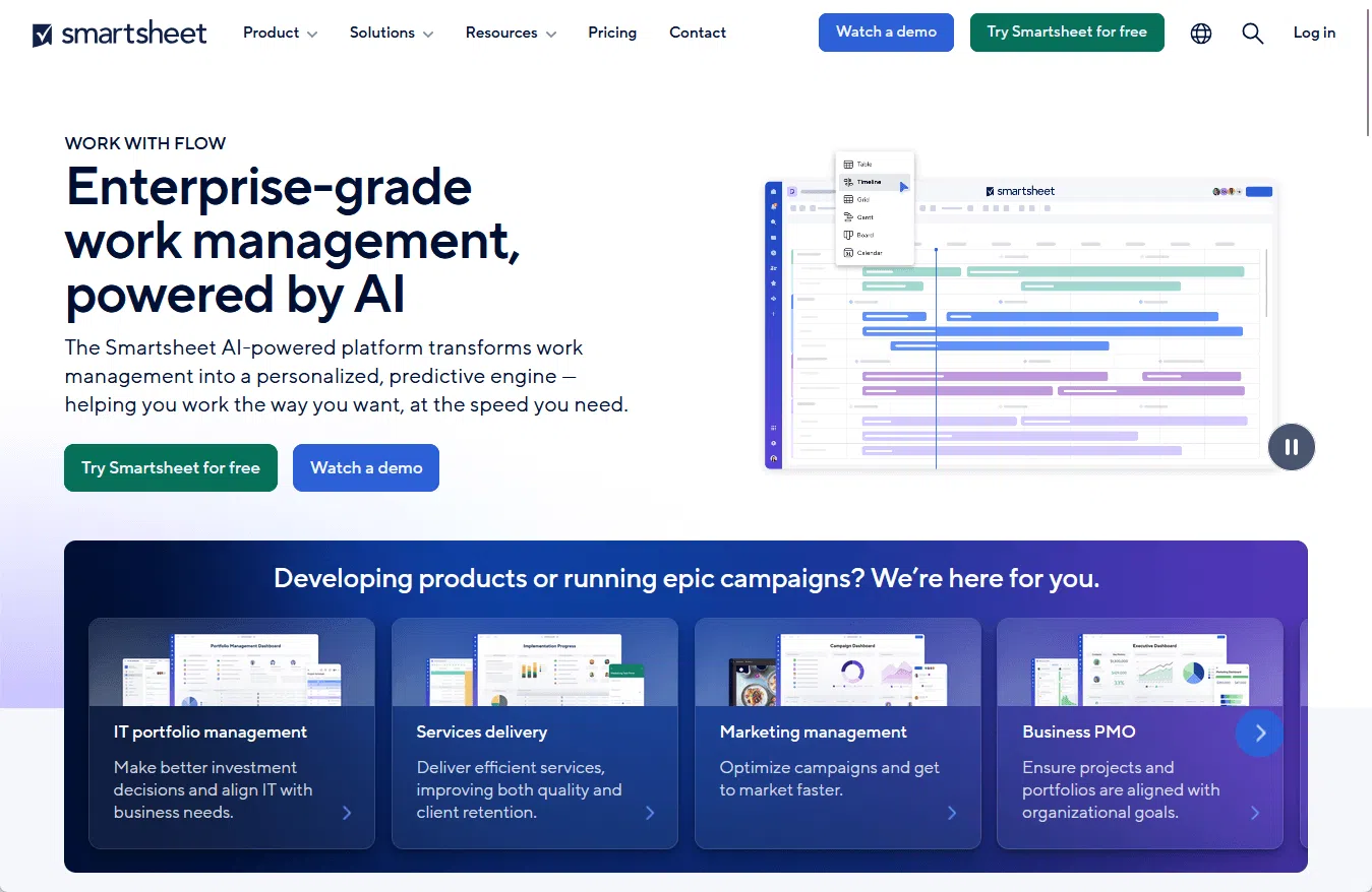 AI-gebaseerde interface van het Enterprise Work Management Platform.