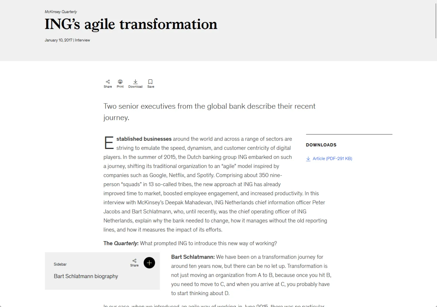 Entretien avec des dirigeants d'ING sur le parcours de transformation agile de l'entreprise.