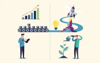 Illustration: business growth, innovation, productivity, sustainability.