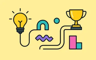 Lightbulb and trophy with creative design elements.