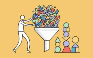 Person organizing colorful shapes into funnel