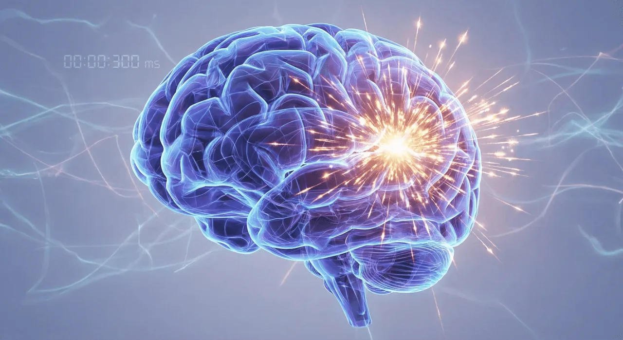 Human brain with glowing neural activity sparks