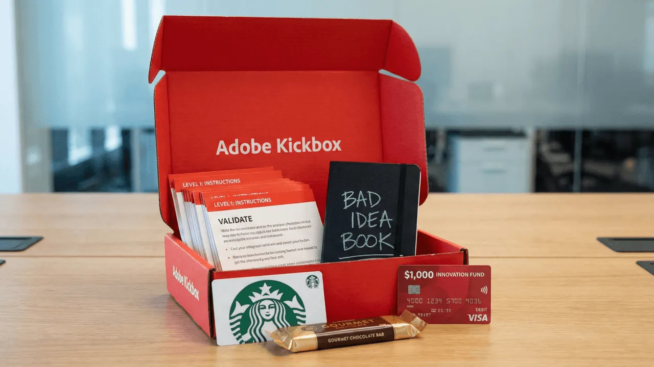 Adobe Kickbox innovation kit on office desk