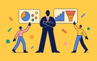 Team presenting business analytics and sales funnel