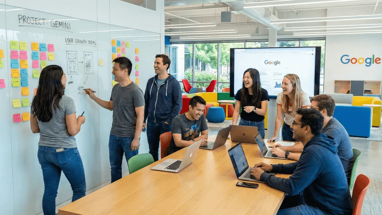 Team brainstorming project ideas in modern office