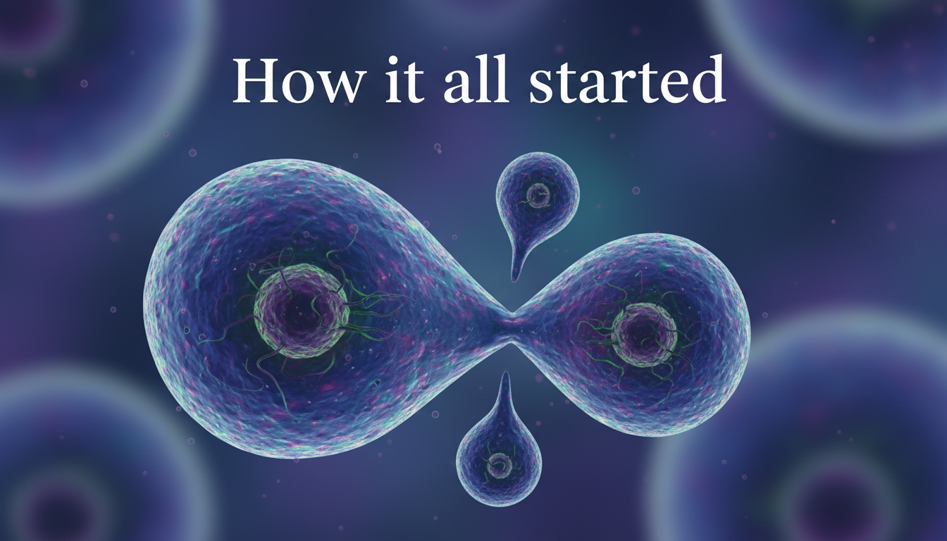 cómo empezó todo División celular que ilustra el origen de la vida.