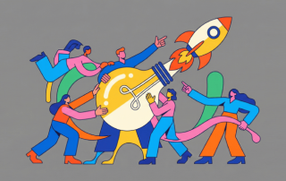 Team launching rocket shaped like light bulb