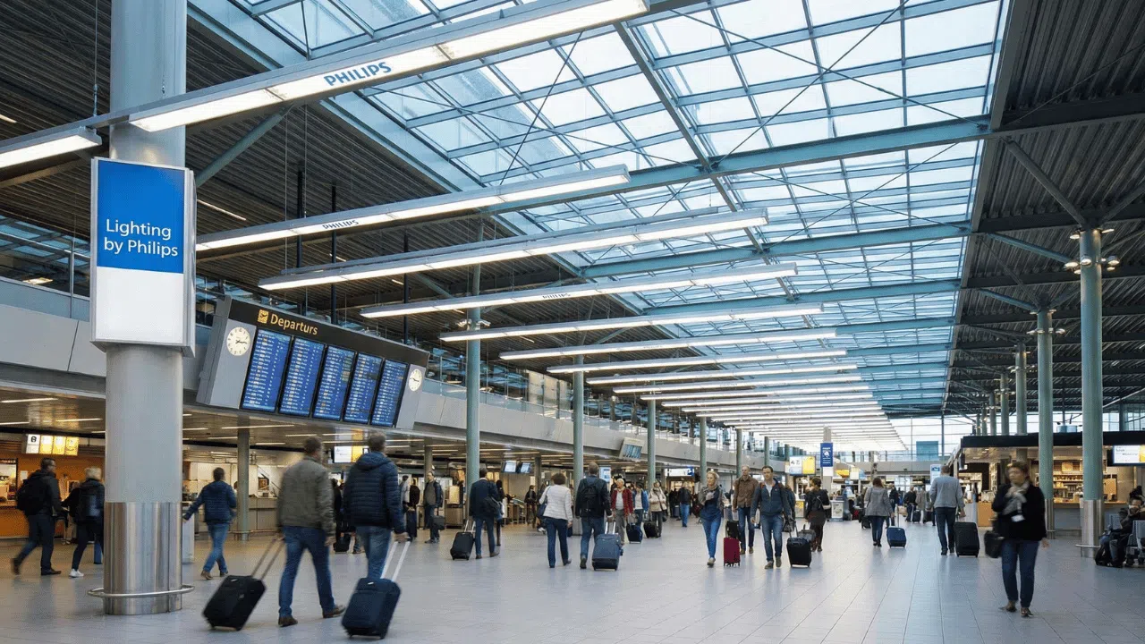 Voyageurs traversant un terminal d'aéroport moderne