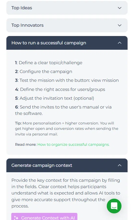Guia de configuração da campanha na interface do painel de controlo