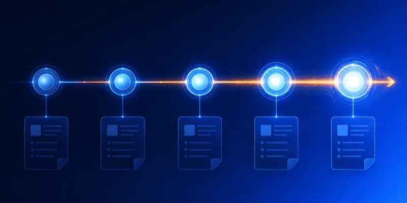 audit ready innovation traceability workflow featured Glowing digital workflow timeline with connected document icons