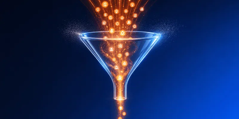 funnel hygiene backlogs zombie ideas stale stages featured Glowing digital icons flowing through transparent funnel