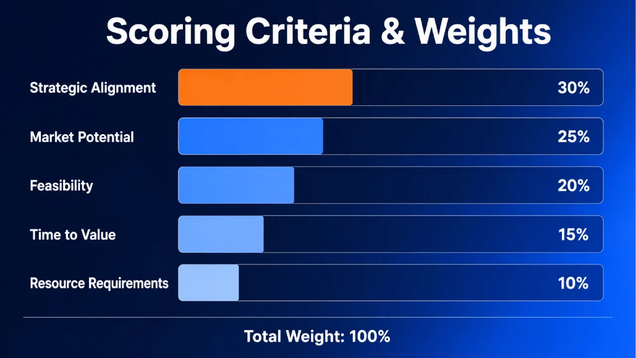 Project scoring criteria with percentage weights chart