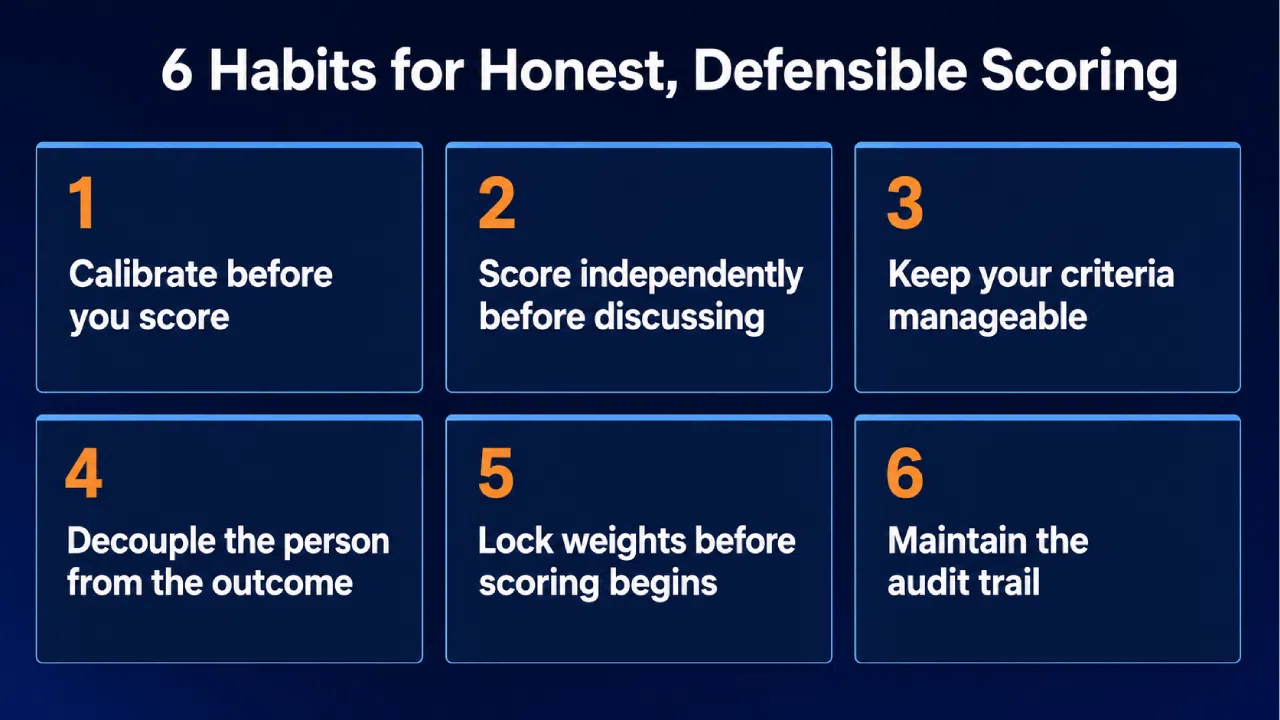 Six habits for honest, defensible scoring infographic