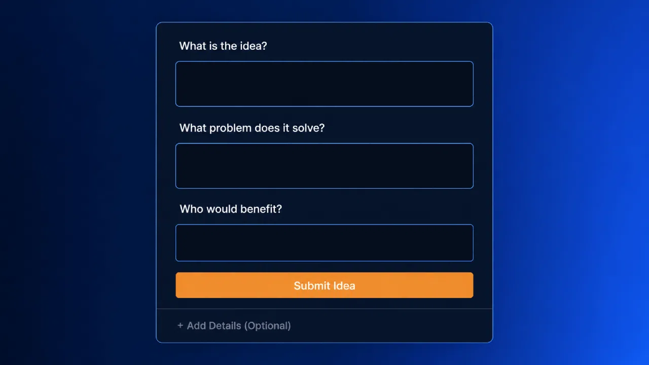 Formulaire de soumission d'idées avec questions et bouton de soumission