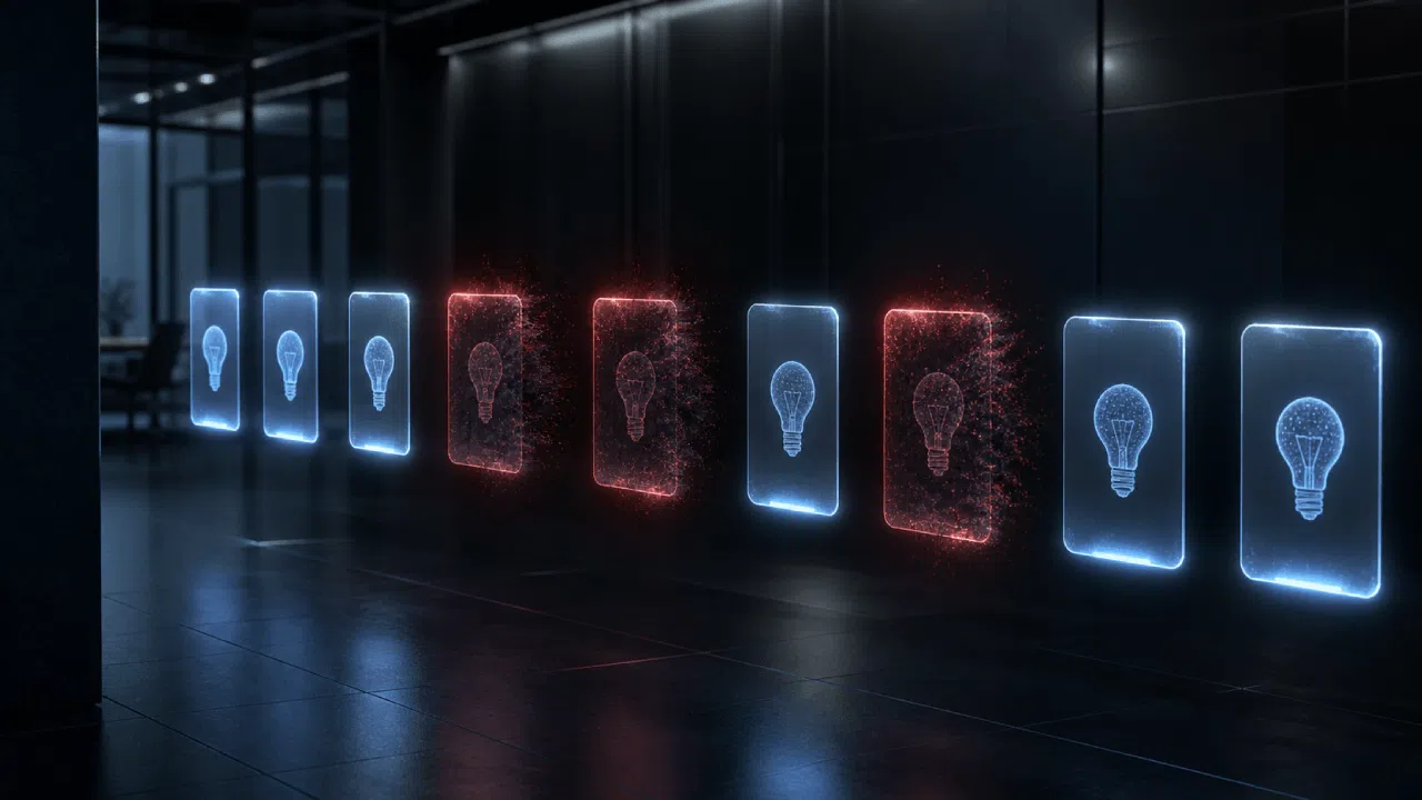 Glowing digital lightbulb icons in modern interior