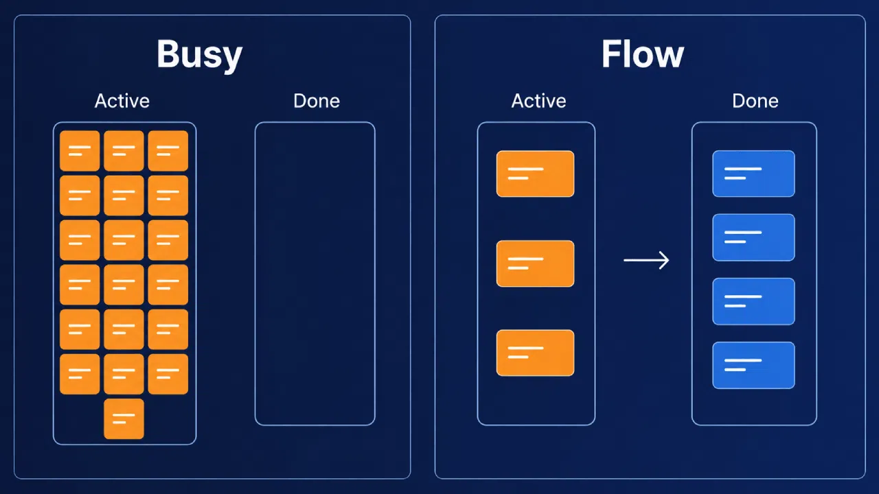 Busy versus flow task management comparison diagram
