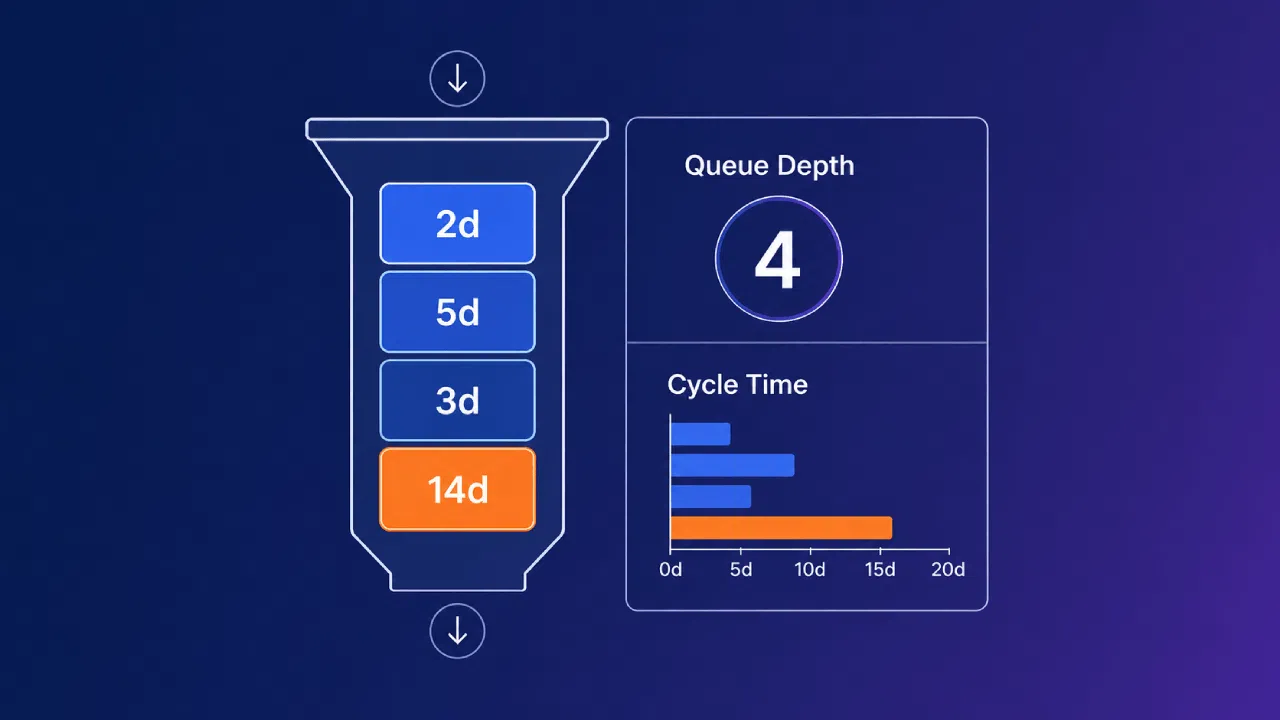 Workflow funnel with queue depth and cycle time chart