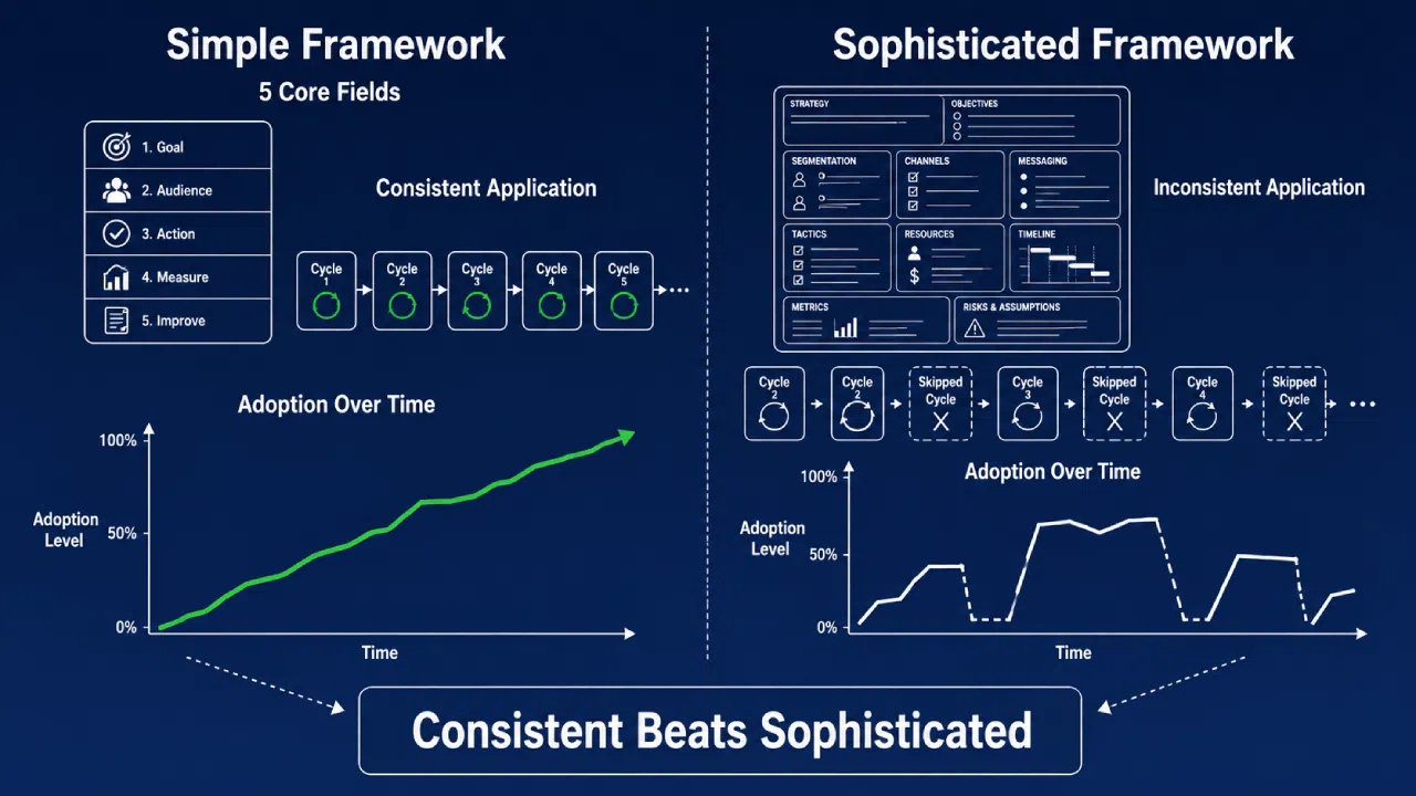 Simple vs sophisticated framework adoption comparison infographic