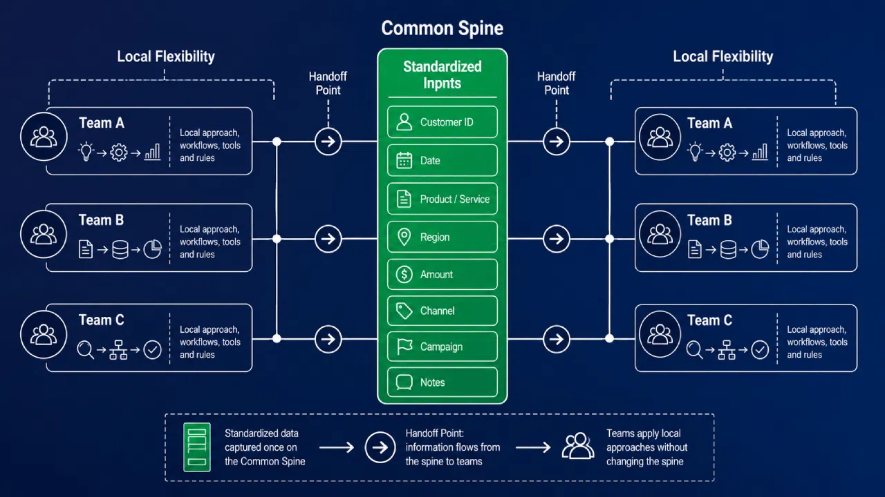 Common spine diagram with standardized inputs and teams