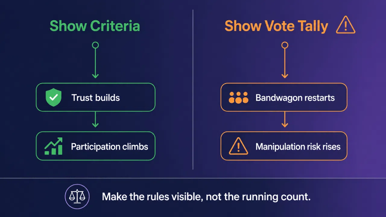 Infographie comparant la visibilité des critères et l'affichage des résultats du vote
