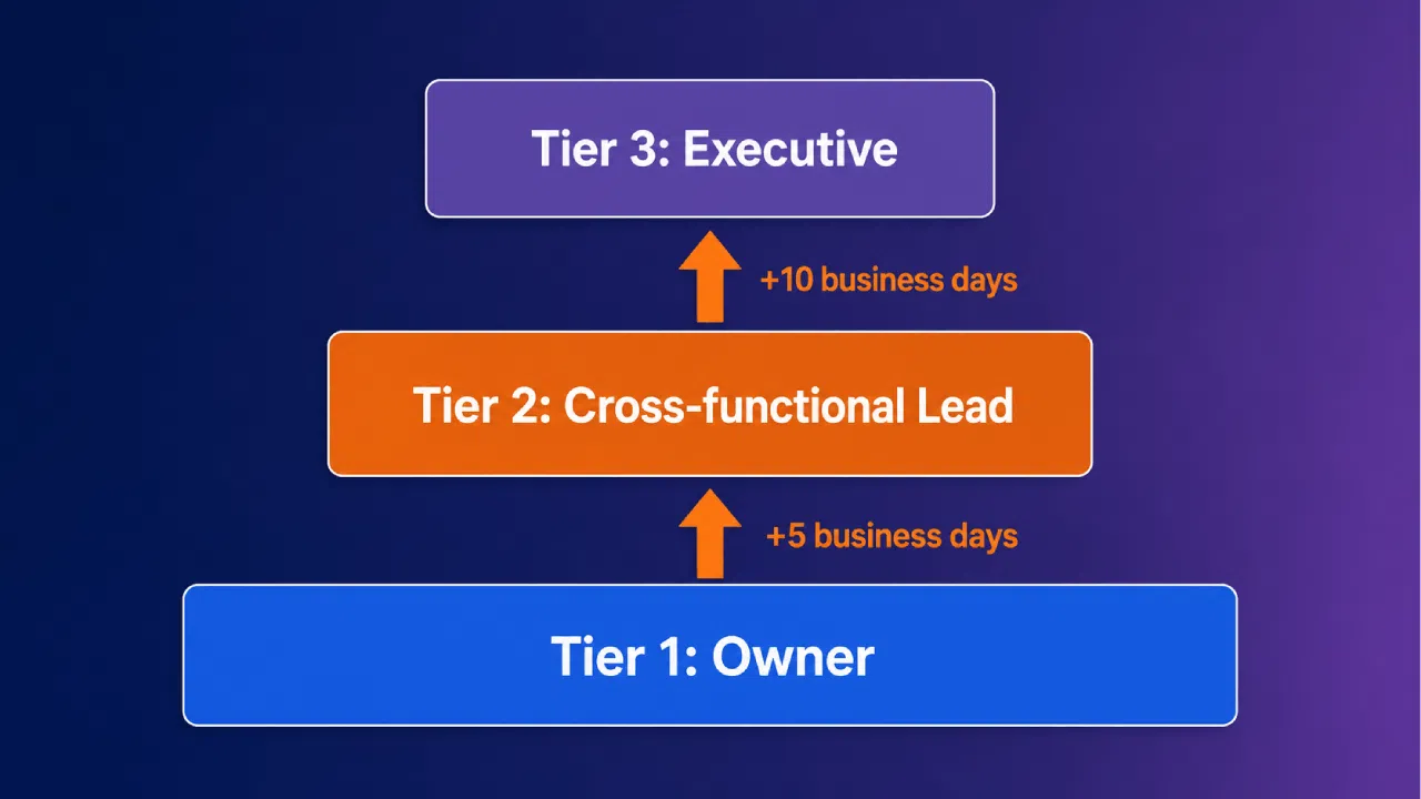 Three-tier escalation model with business day timelines