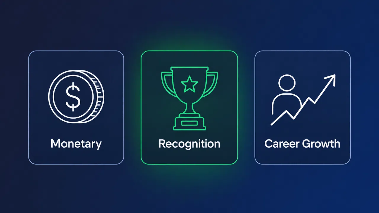 Monetary, recognition, and career growth icons