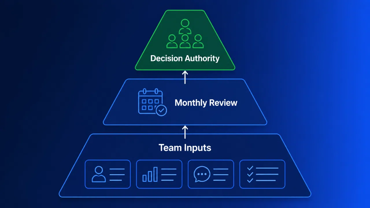 Three-tier decision-making pyramid diagram
