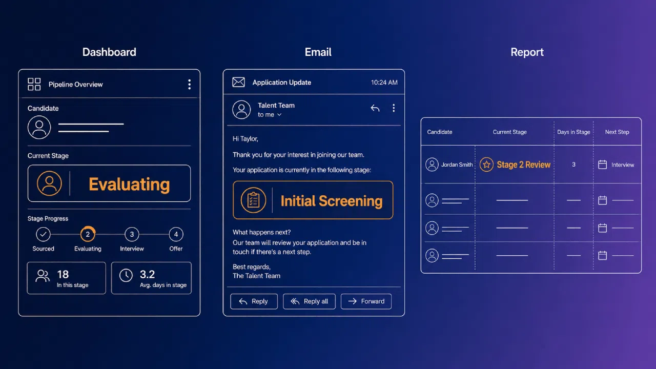 Tableau de bord du processus de recrutement, notifications par e-mail et interface de rapports