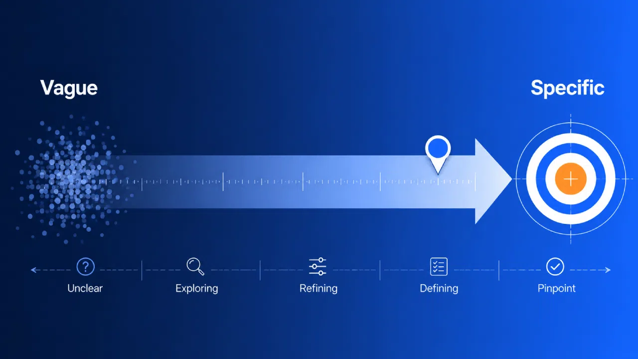 Arrow from vague ideas to specific target