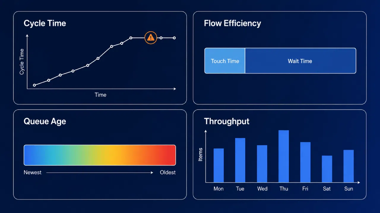 Agile metrics dashboard with charts and performance indicators