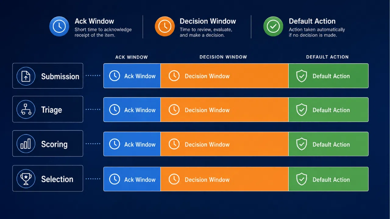 Workflow diagram with acknowledgment and decision windows