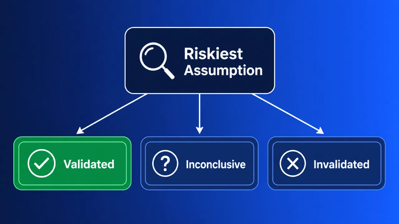 Riskiest assumption diagram with validation outcomes