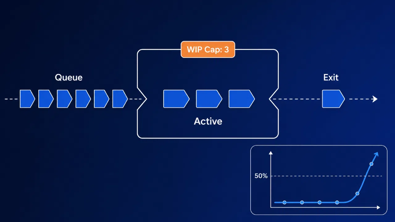 Workflow diagram with WIP limit and performance chart