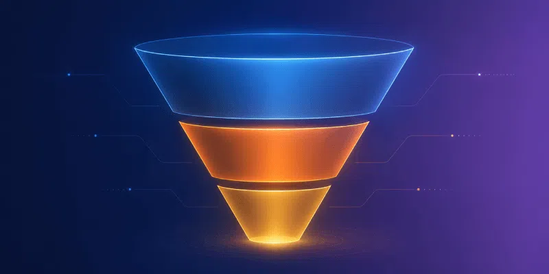 Gloeiend trechter diagram met drie lagen op donkere achtergrond