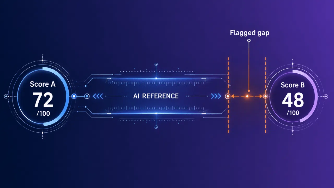 AI score comparison showing gap between two results