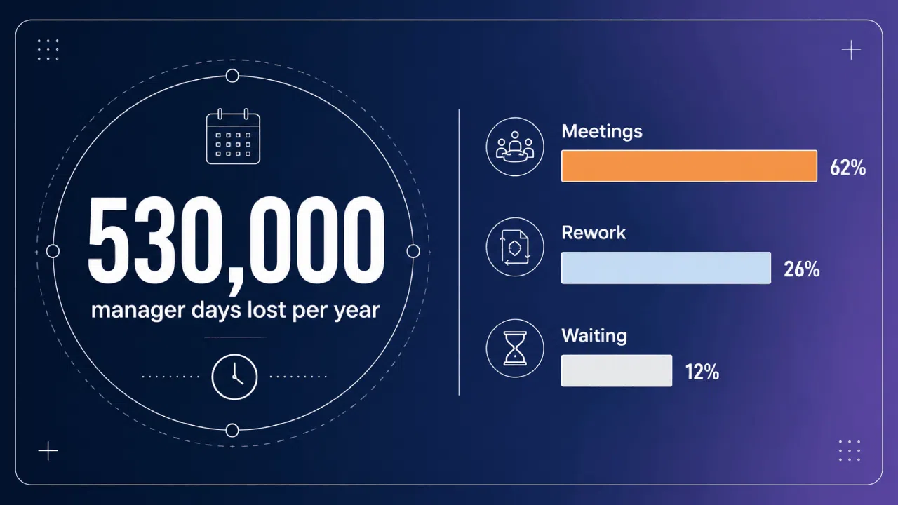 Infographic die laat zien dat er jaarlijks 530.000 managersdagen verloren gaan