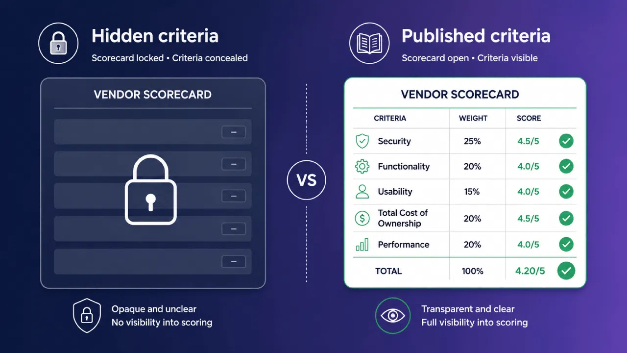 Hidden vs published vendor scorecard comparison graphic