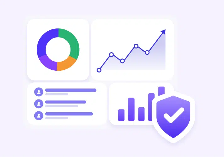reporting leadership trusts Analytics dashboard with charts and security shield icon