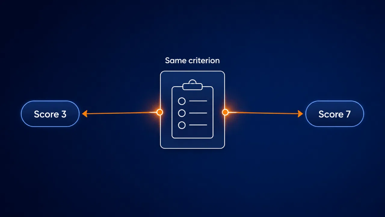 Clipboard with same criterion scoring comparison diagram