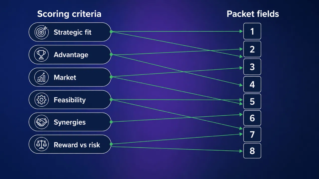 Diagram met de koppeling tussen beoordelingscriteria en pakketvelden