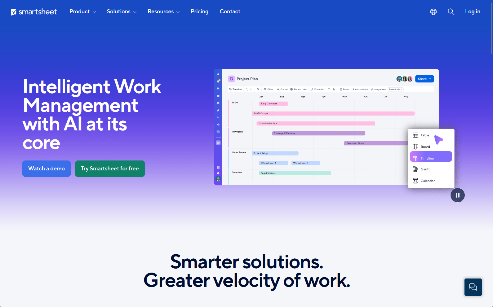 Capture d'écran du tableau de bord de la plateforme de gestion des tâches Smartsheet AI