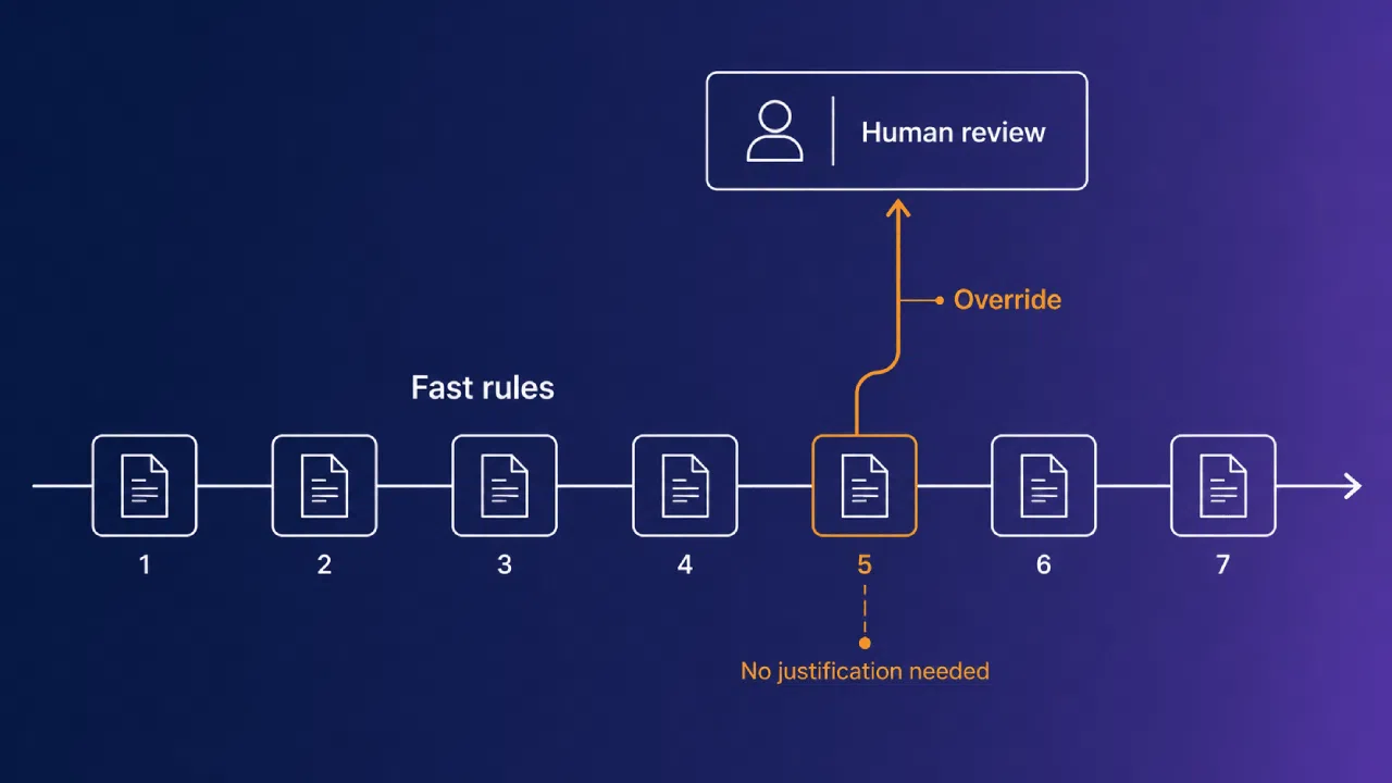 Workflowdiagram met regels en de mogelijkheid om deze handmatig te overschrijven