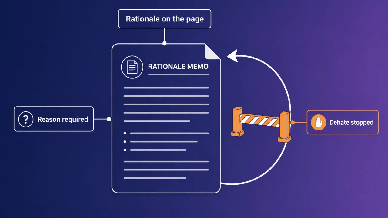 Rationale memo stopping debate with barrier icon