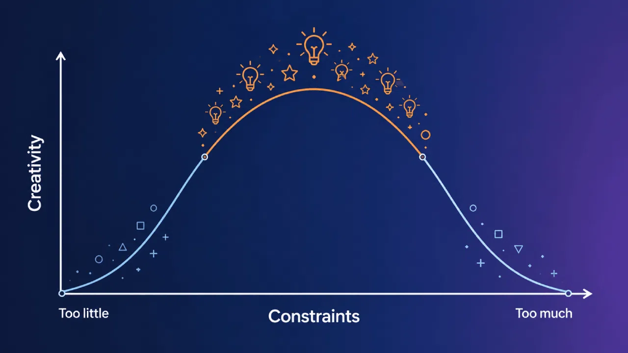 Graphique illustrant que la créativité atteint son apogée lorsque les contraintes sont modérées