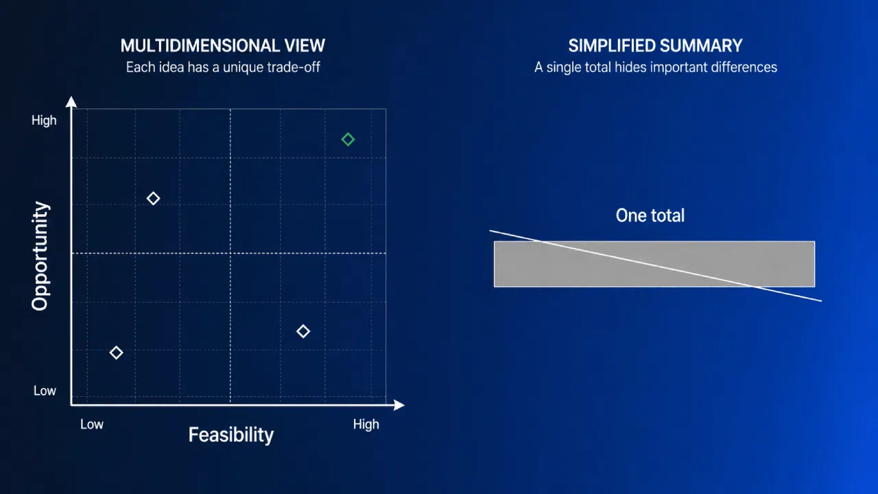 Tableau comparatif « opportunité / faisabilité » mis en regard d'un graphique à barre unique