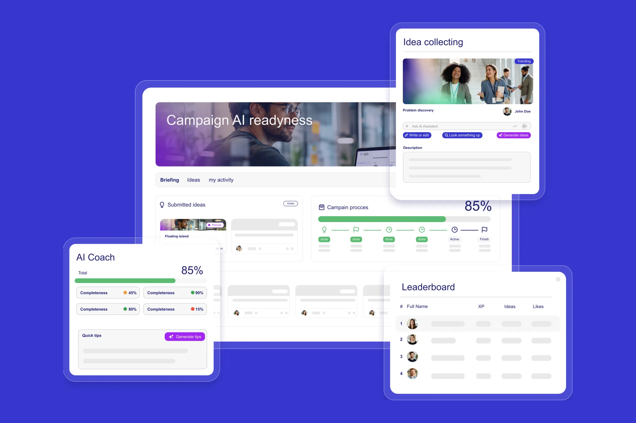 AI-powered idea management dashboard interface mockup