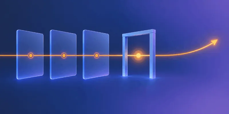 Accélérez vos étapes clés – Modèles à la une Une ligne lumineuse traverse les panneaux en direction d'une flèche pointant vers le haut